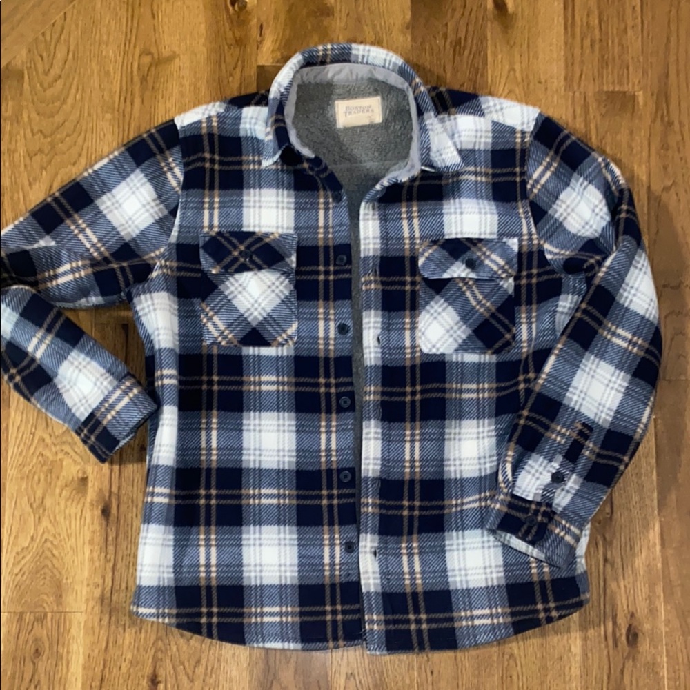 Boston Traders Blue and White Plaid Flannel Work Coat. XL